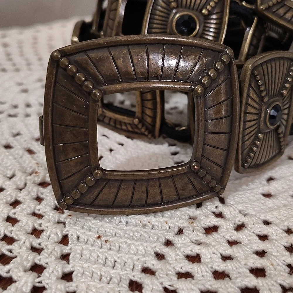 Bronze Metal Stretch Belt Boho Black Stone 37.5